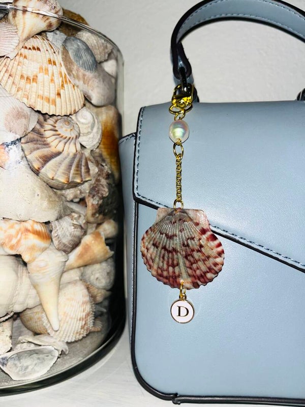 Dark grey & Pink seashell bag charm