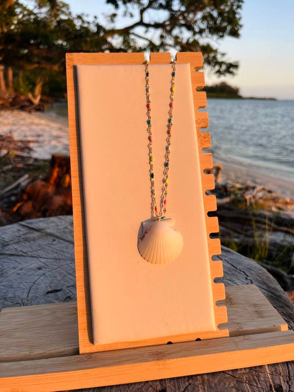 White with hint of pink scallop necklace