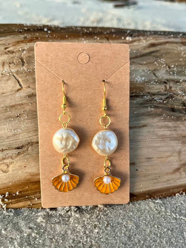 Orange oyster pearl earrings