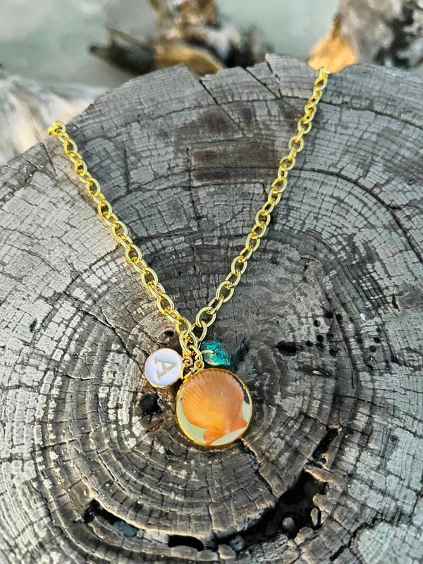 Epoxied orange scallop necklace