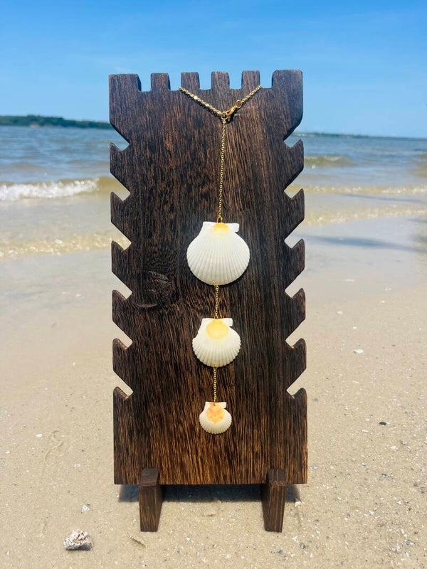 White & Yellow scallop seashell car chime