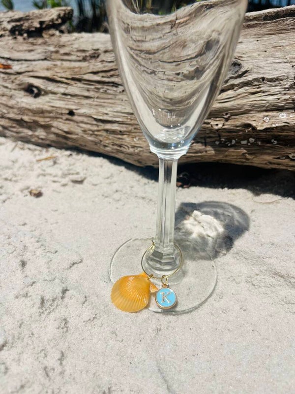 Orange seashell wine glass charm