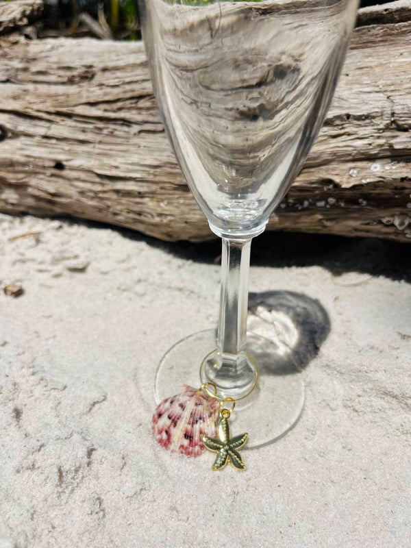 Pink & white seashell wine glass charm