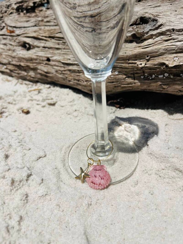 Pink seashell wine glass charm