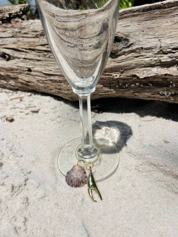 Grey and pink seashell wine glass charm