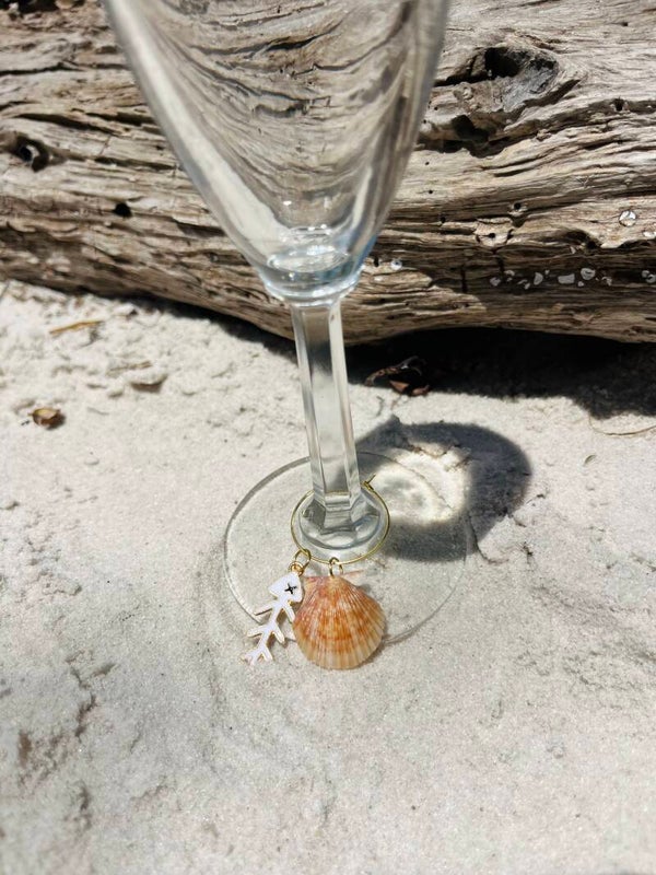 Orange & light orange seashell wine glass charm