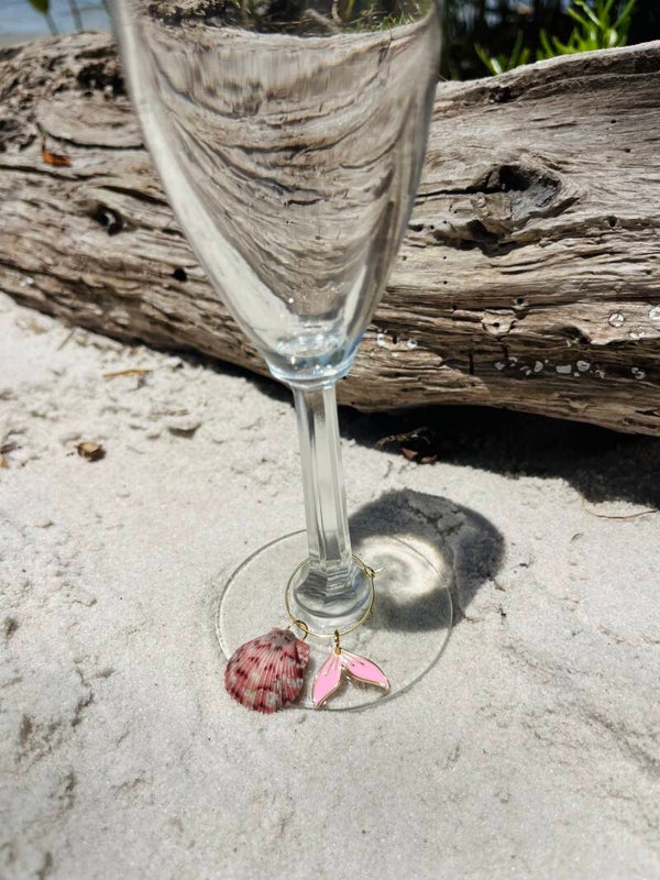 Pink & grey wine glass charms