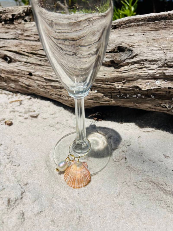 Orange seashell wine glass charm
