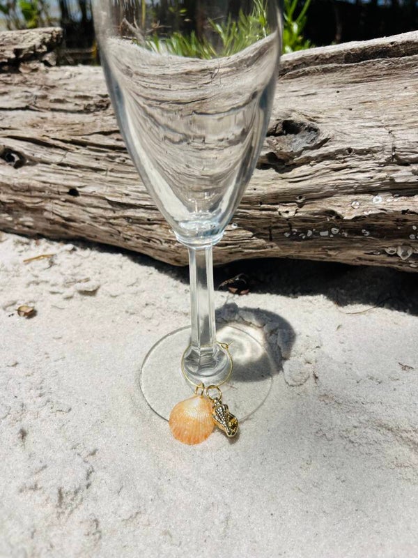 Orange seashell wine glass charm