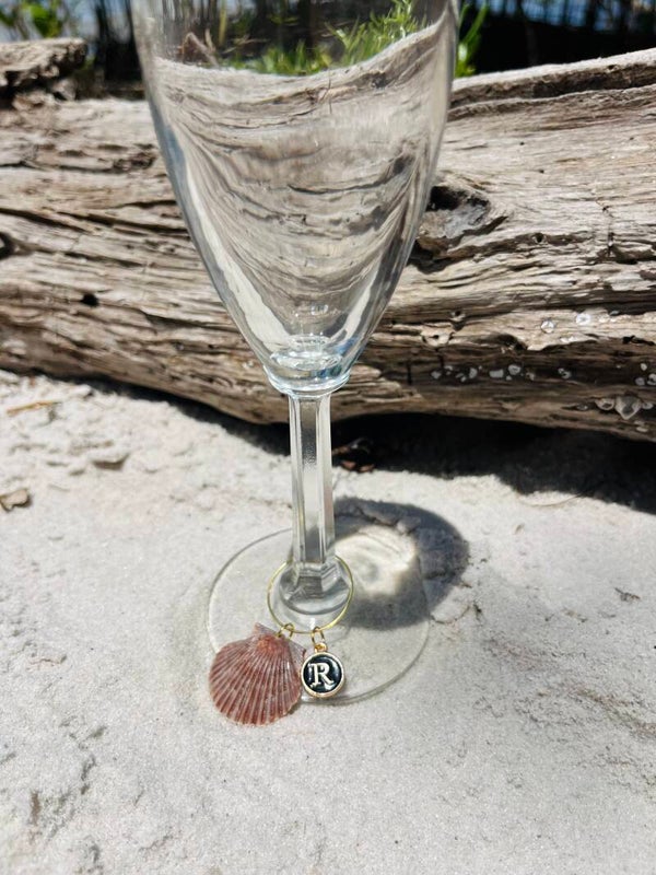Red seashell wine glass charm