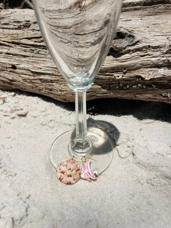 White, Pink & Orange seashell wine glass charm