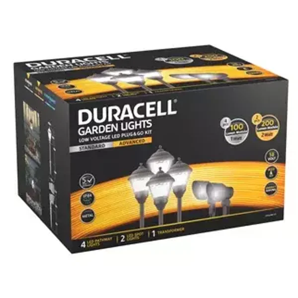 Ensemble complet Duracell  de Lampes de jardin basse tension LED 18V et spot (4 lampes LED et 2 spots LED, 18V, bronze).