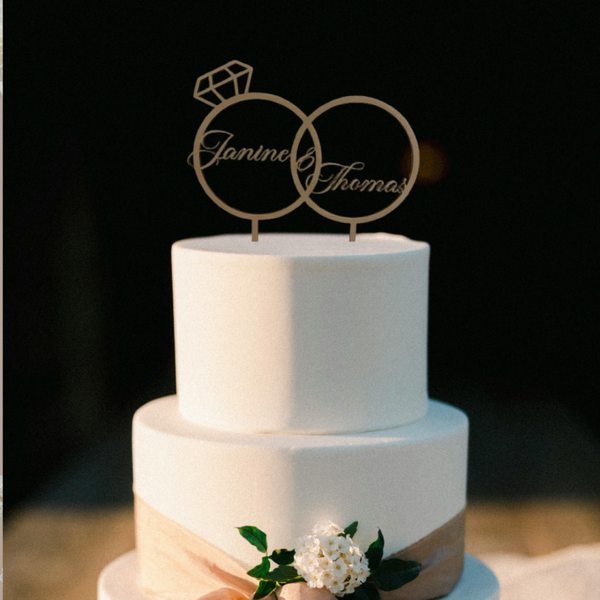 💍 Caketopper Hochzeit 💍 – Zwei Ringe mit Namen des Brautpaares – Liebevoll & individuell gestaltet