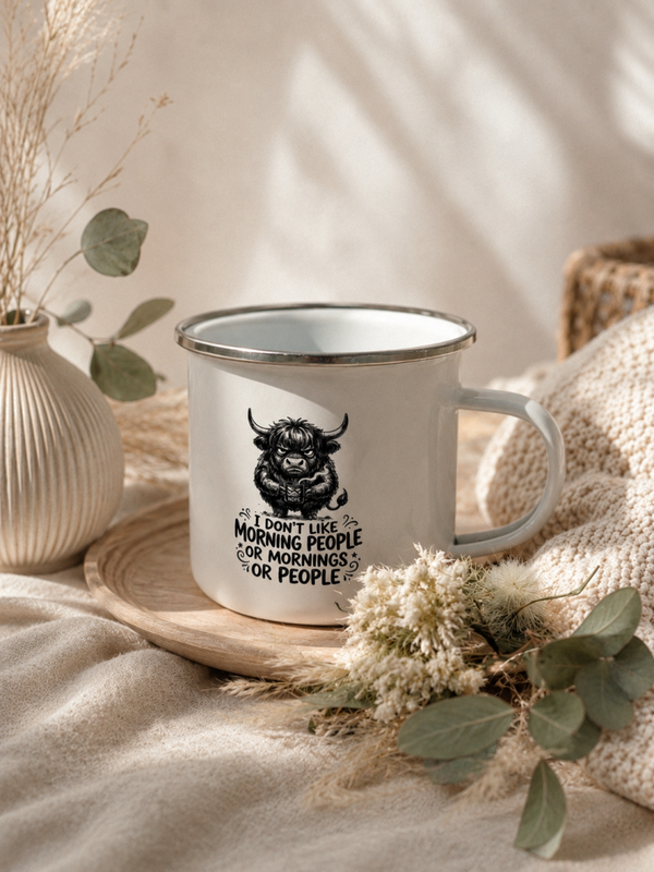Emaille Tasse für Morgenmuffel ⏰