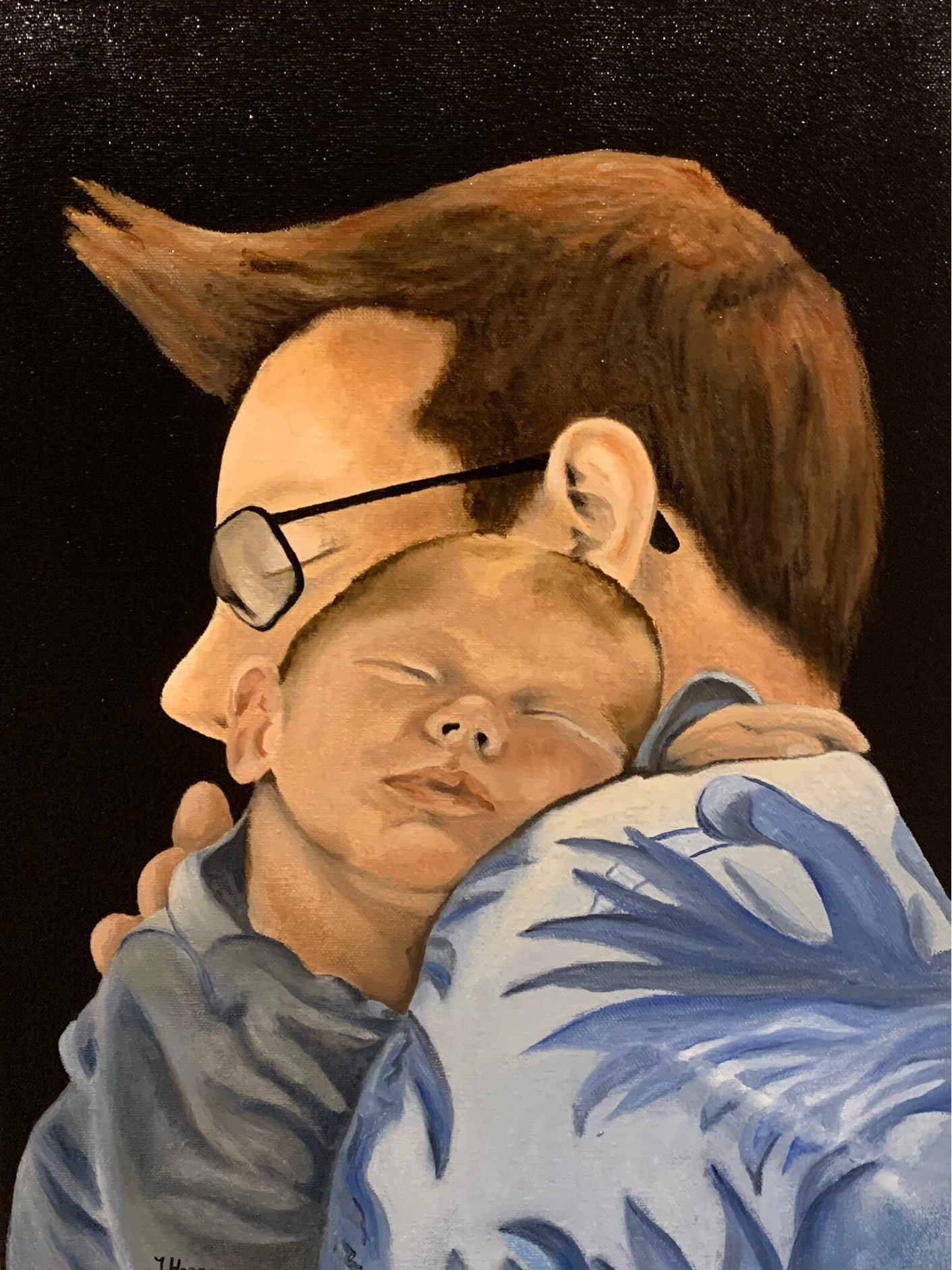 Olieverschilderij Vader en zoon