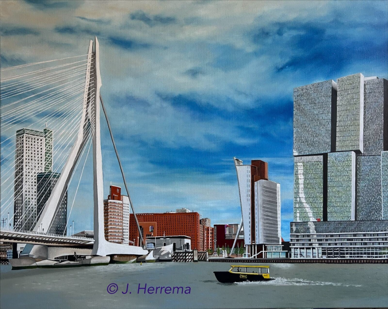 Erasmusbrug in Rotterdam olieverfschilderij