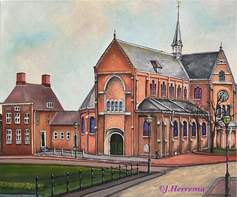 Johannes de Doperkerk in Klundert olieverfschilderij