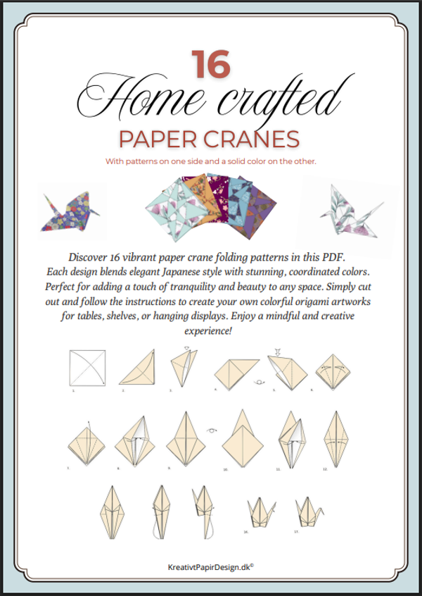 16 beautiful paper cranes - Two sided models: solid and pattern