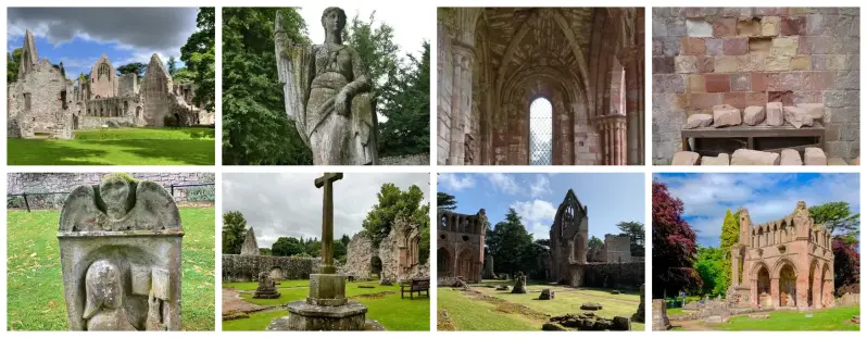 Ruines médiévales de l’abbaye de Dryburgh en Écosse avec vestiges monastiques et architecture gothique