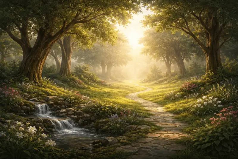 Adam et Ève dans le jardin d’Éden, création harmonieuse de l’homme et de la femme selon la Genèse