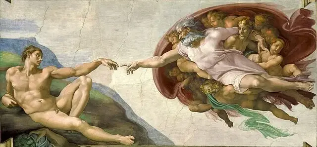 La Création d’Adam de Michel-Ange dans la chapelle Sixtine représentant Dieu donnant la vie à Adam