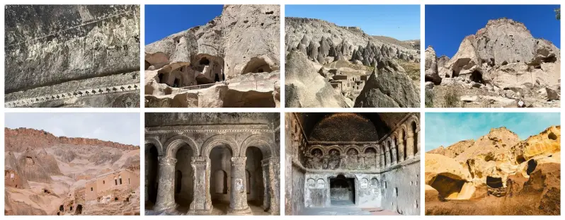 Églises troglodytes chrétiennes de Cappadoce en Turquie avec fresques anciennes et monastères creusés dans la roche