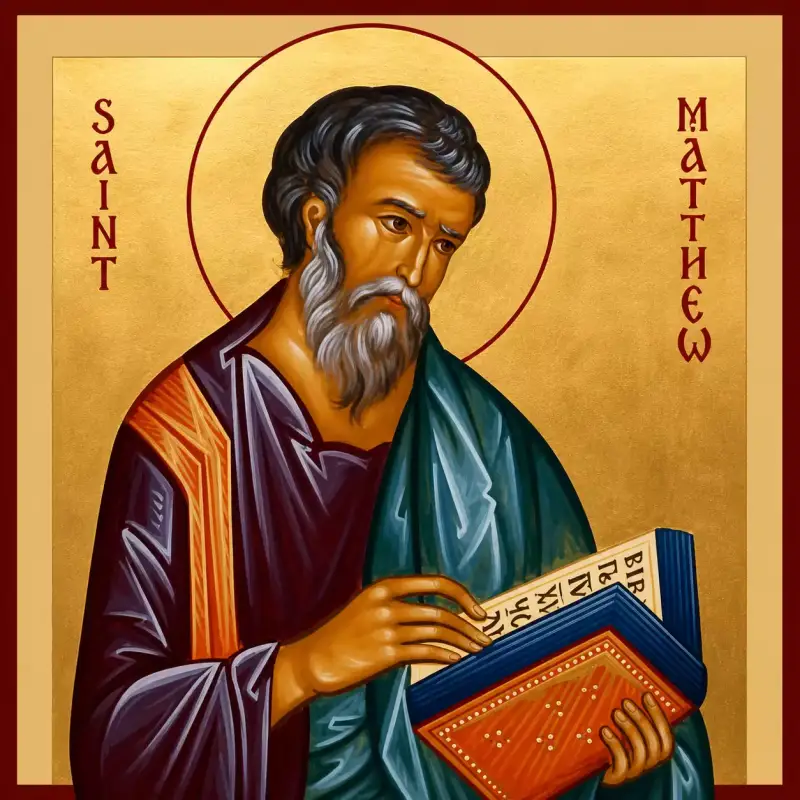 Icône byzantine de saint Matthieu tenant l’Évangile, représentant l’auteur du premier évangile du Nouveau Testament