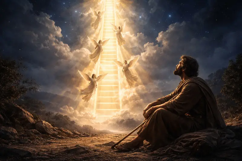Songe de Jacob à Béthel avec l’échelle et les anges dans la Bible