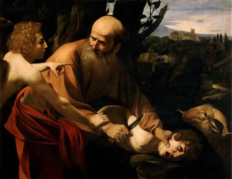 Le Sacrifice d’Isaac peint par le Caravage représentant Abraham et Isaac