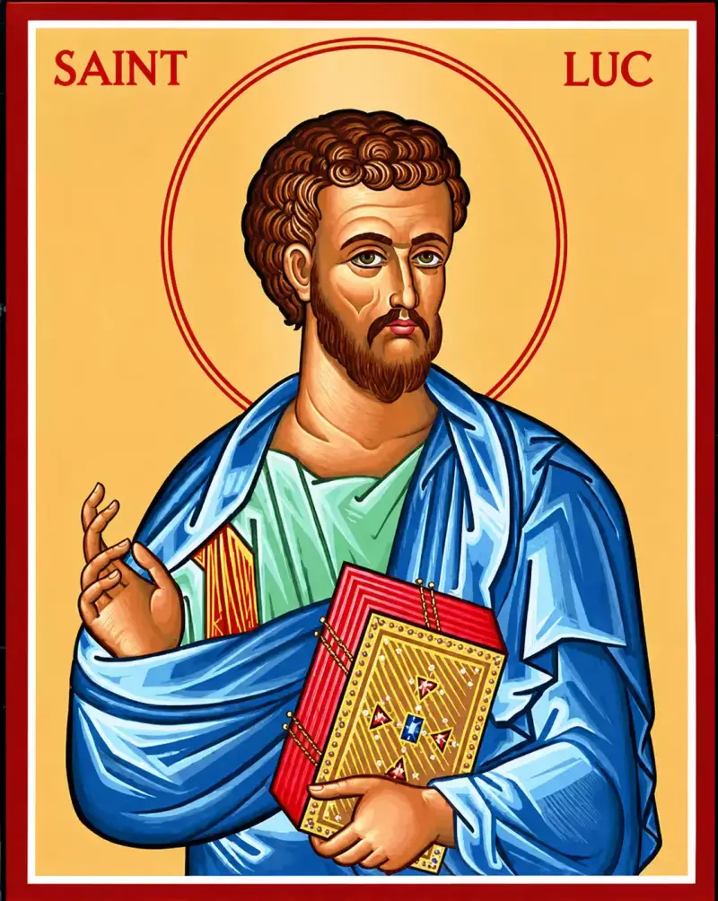 Icône byzantine de saint Luc évangéliste avec auréole, tenant l’Évangile, sur fond doré