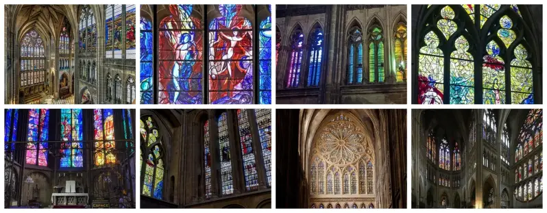 Vitraux de la cathédrale Saint-Étienne de Metz avec œuvres de Marc Chagall et grandes verrières gothiques
