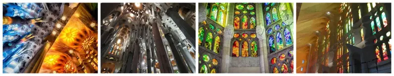 Vitraux colorés de la Sagrada Família à Barcelone illuminant l’intérieur de la basilique de Gaudí