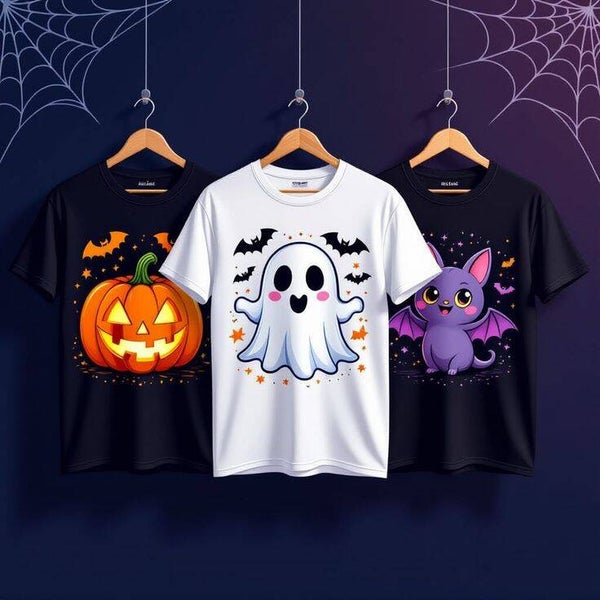 Magliette Halloween Bambini – T-Shirt con Zucca, Fantasmino e Pipistrello