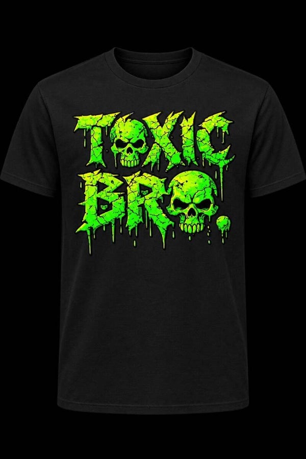Maglietta Halloween Toxic Bro – T-Shirt Nera con Teschi Verde Fluo | Stile Horror e Streetwear