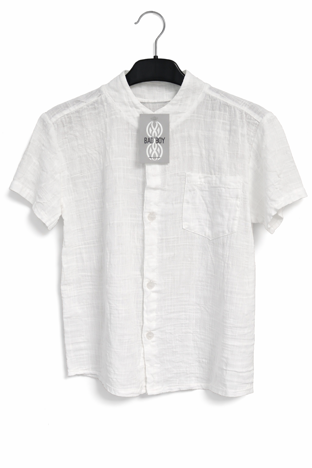 Camicia Bambino Bianca in Cotone con Colletto Coreano – Manica Corta Elegante Casual