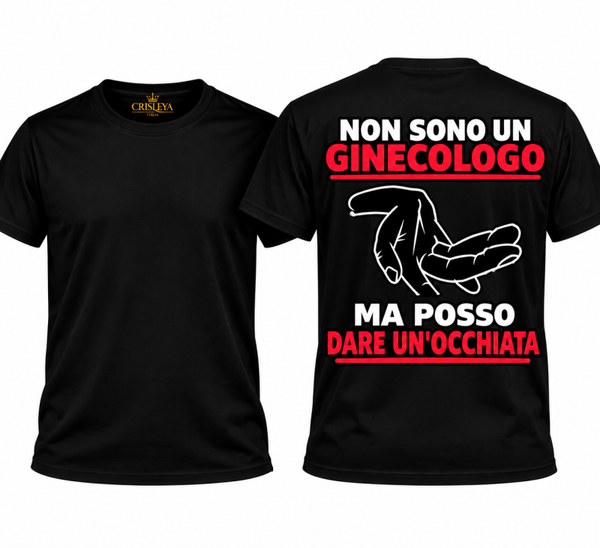 T-shirt uomo – “Non sono un ginecologo” (stampa retro)