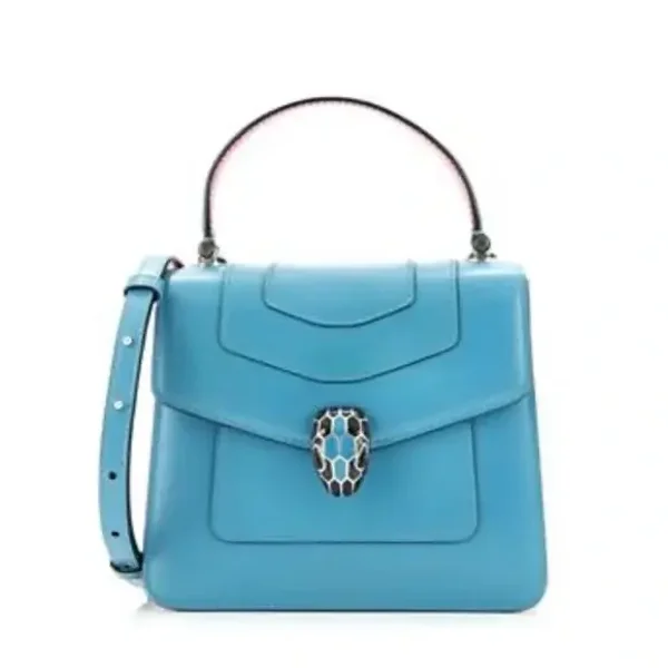 Authentic Bvlgari Serpenti Forever Top Handle Bag – Turquoise Blue Calfskin