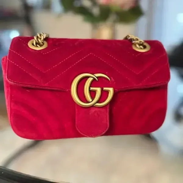Gucci GG Marmont Small Shoulder Bag Crimson Velvet