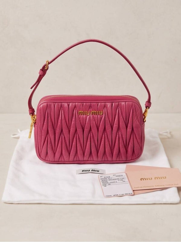 Miu Miu Mini Matelassé Double-Zip Bag in Pink