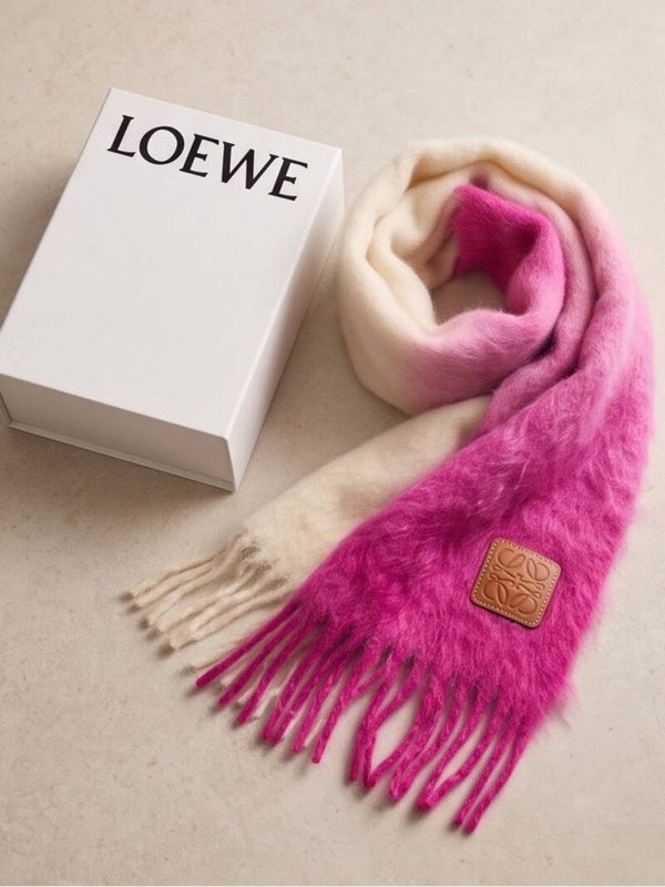 LOEWE Dip-Dyed Mohair & Wool Scarf in White/Pin