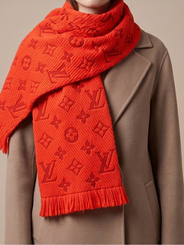 Louis Vuitton Logomania Scarf – Red Orange Monogram