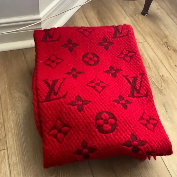 Louis Vuitton Logomania Scarf – Classic Red with Dark Red Monogram