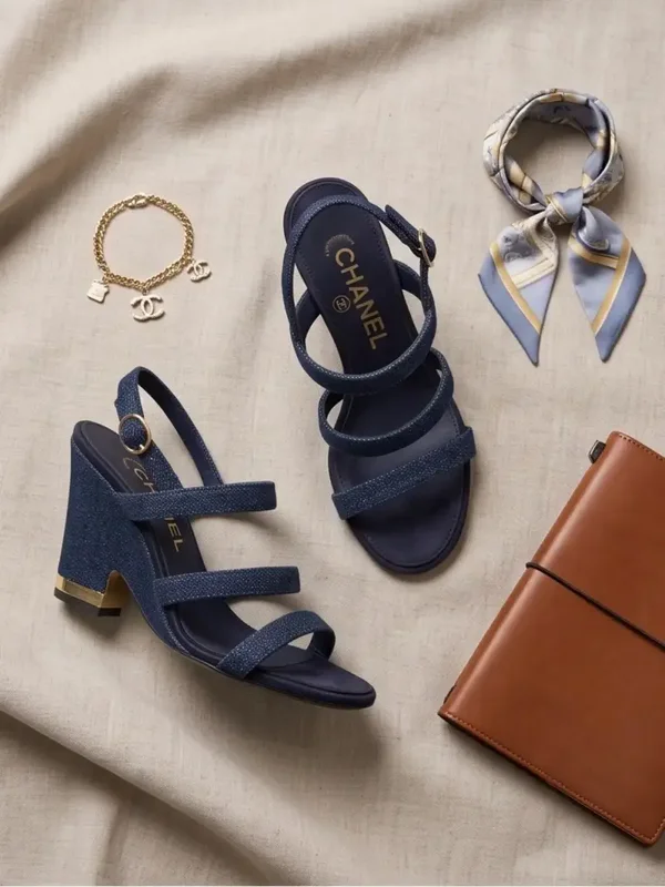 CHANEL Navy Blue Block Heel Sandals | Size 39.5