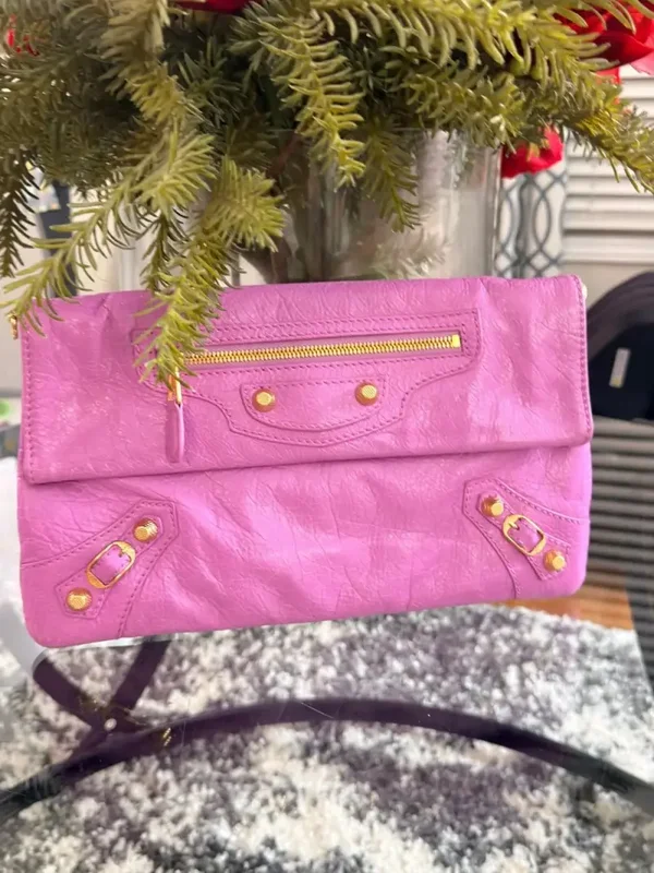 Balenciaga Classic Envelope Clutch – Pink/Purple Leather with Gold Hardware