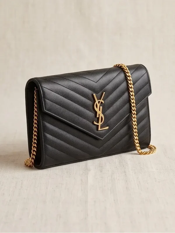 Saint Laurent (YSL) Black Quilted Leather Chain Shoulder Bag