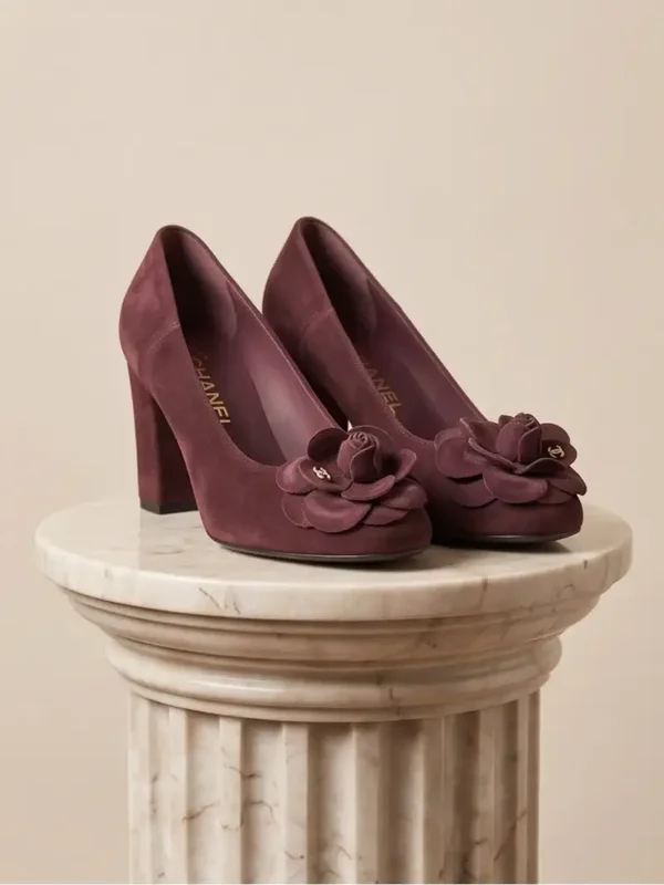 CHANEL Camellia Suede Pumps – Deep Plum | Size 39