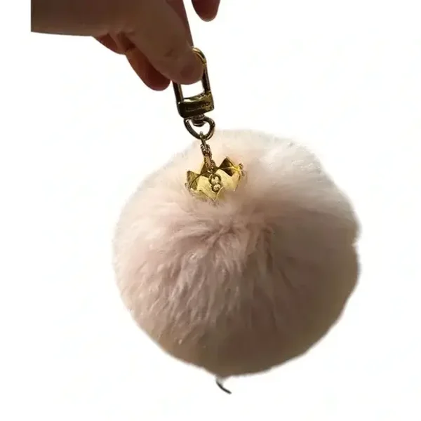 LOUIS VUITTON Fuzzy Bubble Rose Clair Fur Pink Gold Bag Charm Keyring M67371
