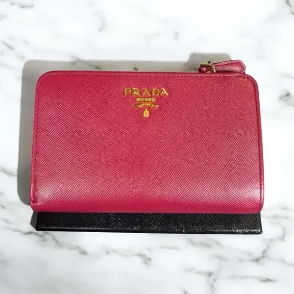 Prada Saffiano Leather Compact Wallet Pink