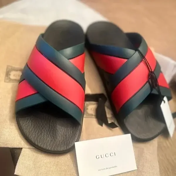 Gucci Red and Green Cross-Strap Slides
