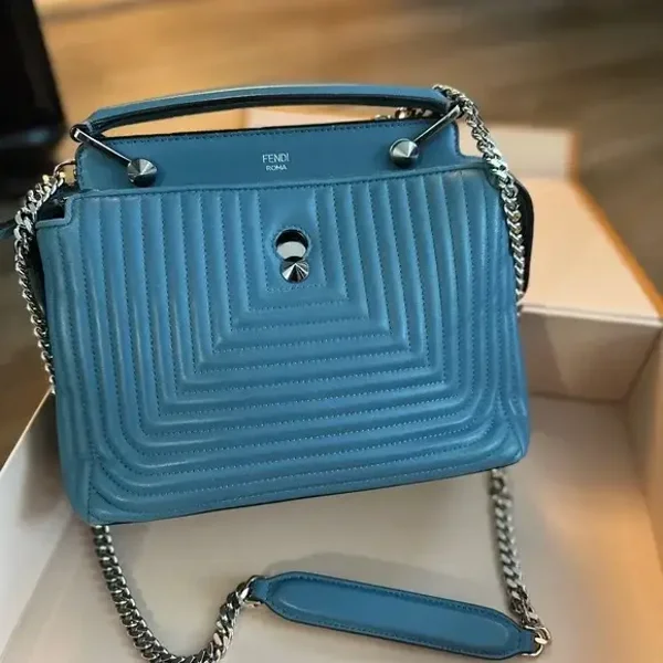 Fendi DotCom Click Leather Crossbody Bag – Light Blue